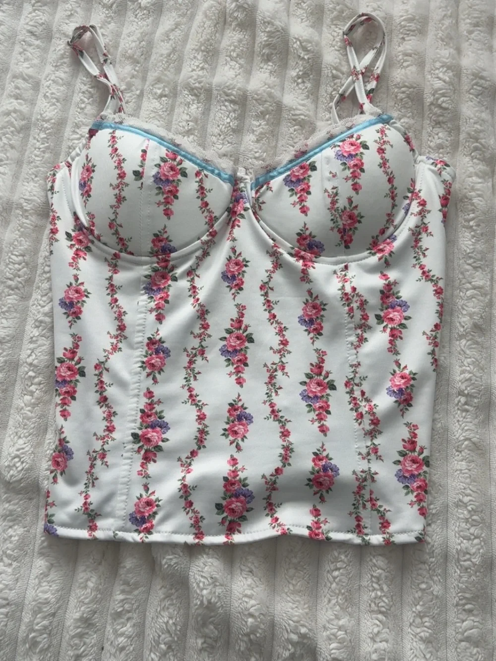 Floral Bustier Corset top in White and Pink